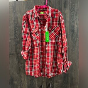 Bossini Girls Red Flannel Size 13/14y NWT button up Roll up sleeves